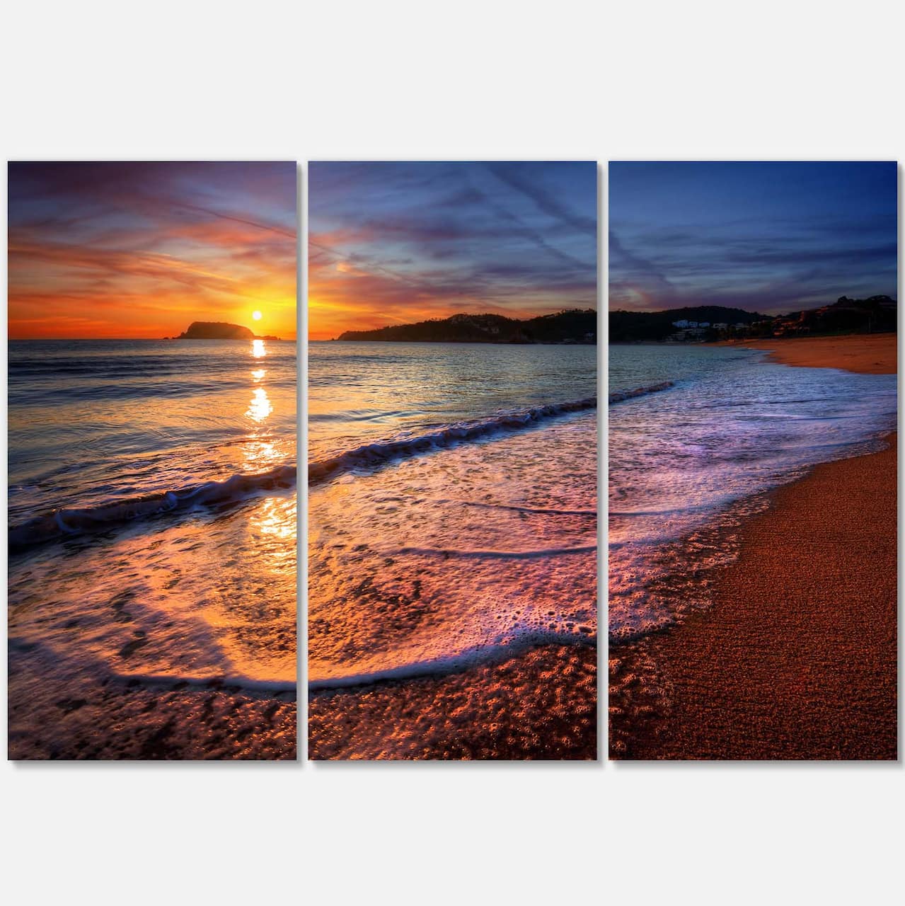 Designart - Foaming Waves at Beautiful Sunset - Seashore Canvas Art Print